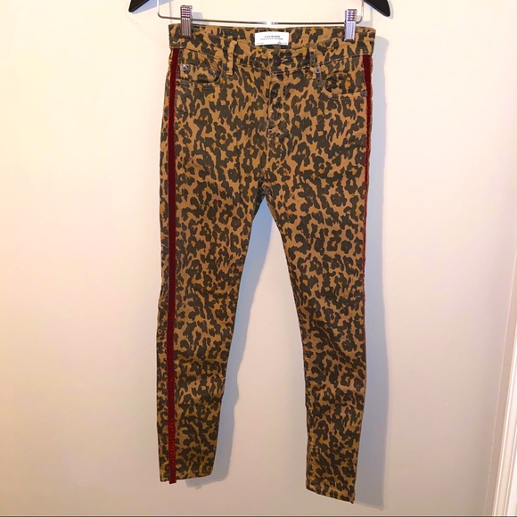 ZARA leopard print skinny jeans burgundy striped - Picture 2 of 11